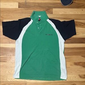 Vintage Tommy Hilfiger Green and Black Polo Shirt